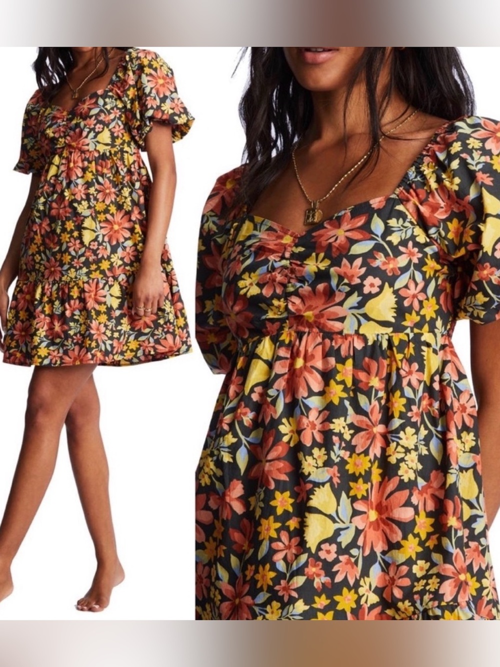 Billabong Be Mine floral babydoll mini dress